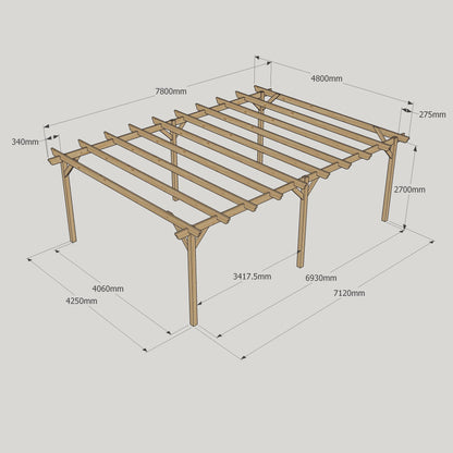 Freestanding Garden Pergola - Rustic Brown - 4.8m Width x 7.8m Length