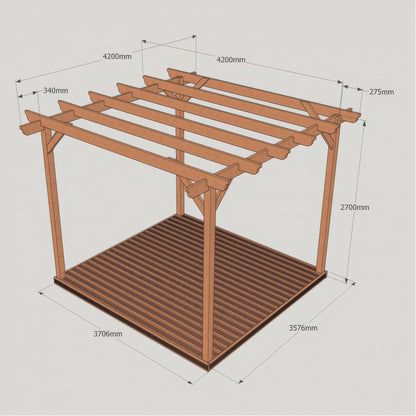 Freestanding Garden Pergola with Decking - Light Green - 4.2m Width x 4.2m Length