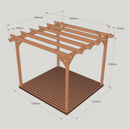 Freestanding Garden Pergola with Decking - Light Green - 4.8m Width x 4.8m Length