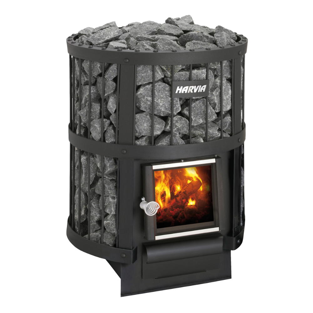 Harvia Legend 150 Wood Fired Sauna Heater with Chimney and Stones — front view