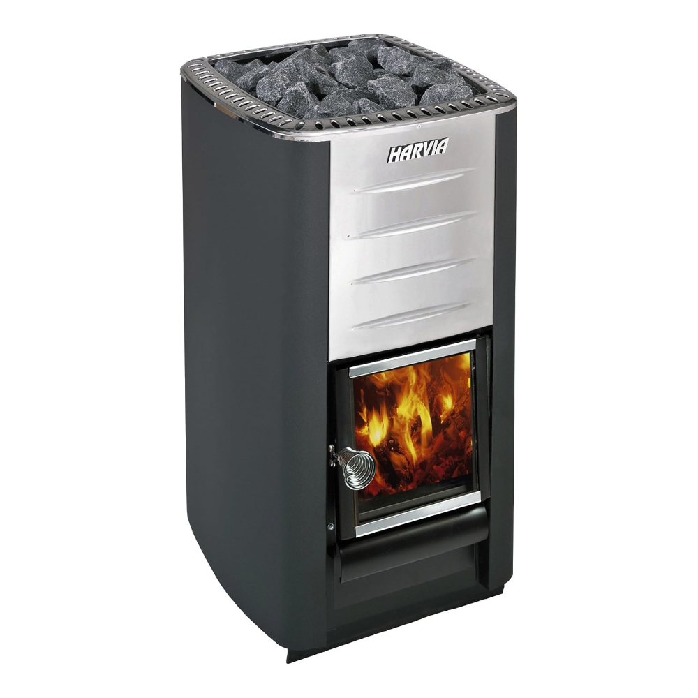 Harvia M3 Wood Fired Sauna Heater with Chimney and Stones — front view