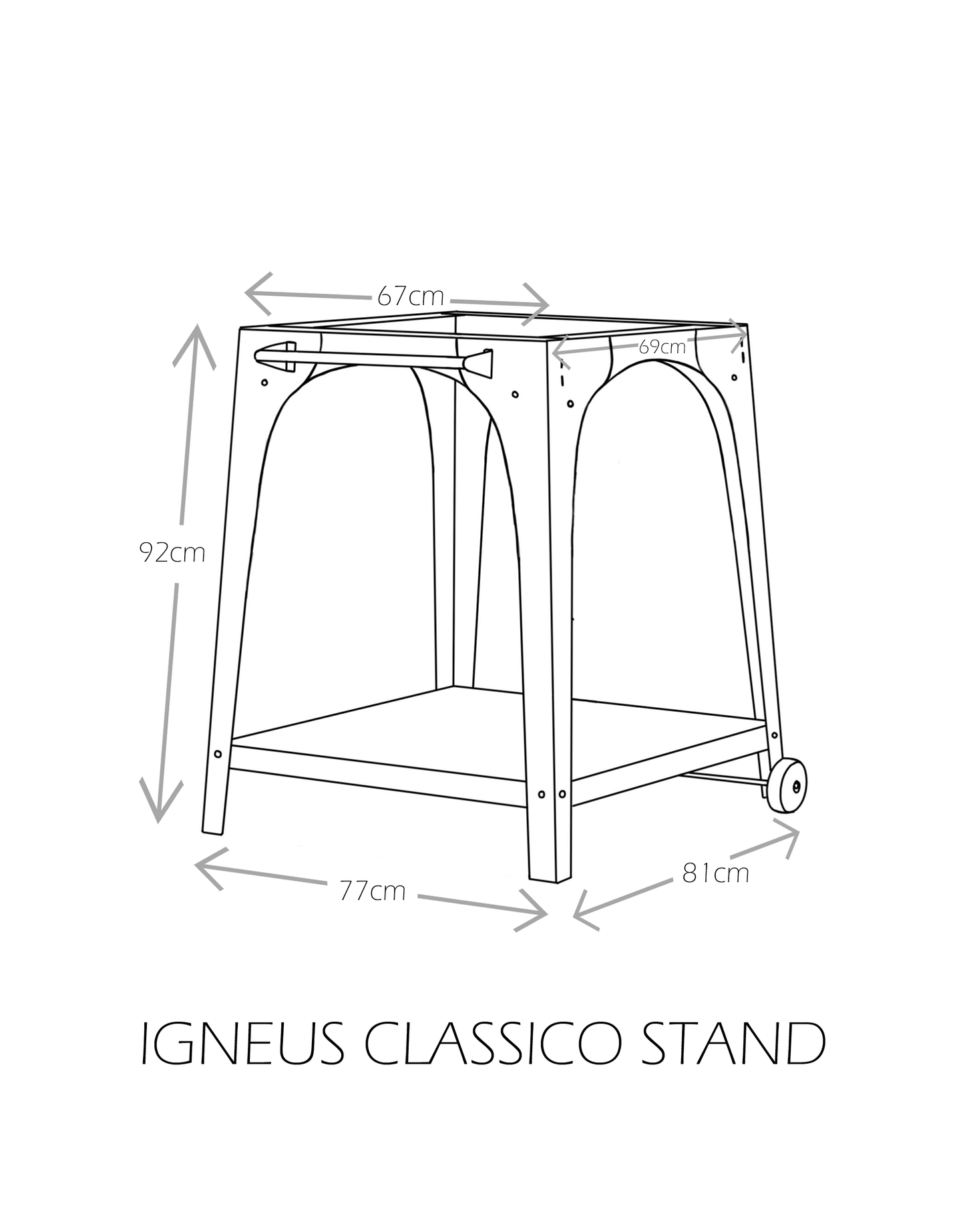 igneus pizza oven stands dimensions diagram — view 2