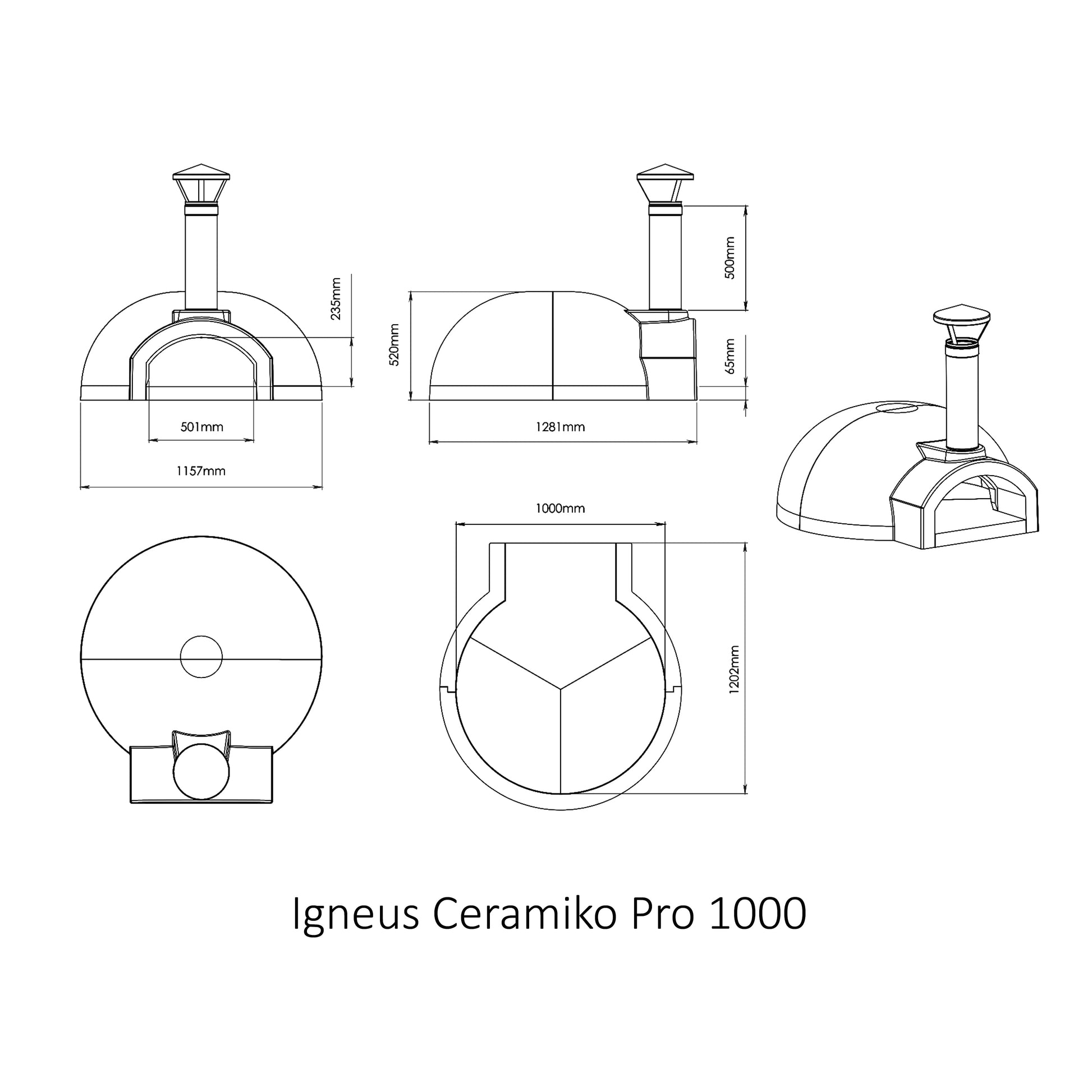 igneus ceramiko pro 1000 wood fired pizza oven dimensions diagram