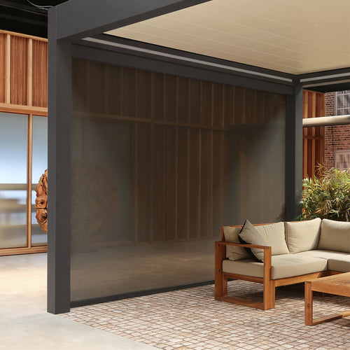 Motorised Pergola Side Screen | Fiano Motorised Screen | Somfy IO Motor | Zip-Style | Anthracite Fabric | Compatible with Pinela Range