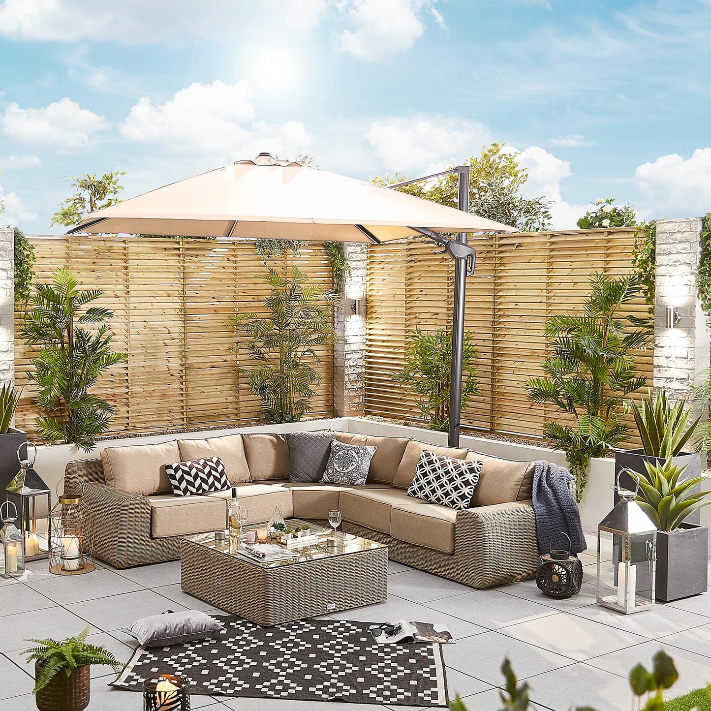 Galaxy Grey Frame LED Cantilever Parasol | Multiple Sizes | Beige & Grey