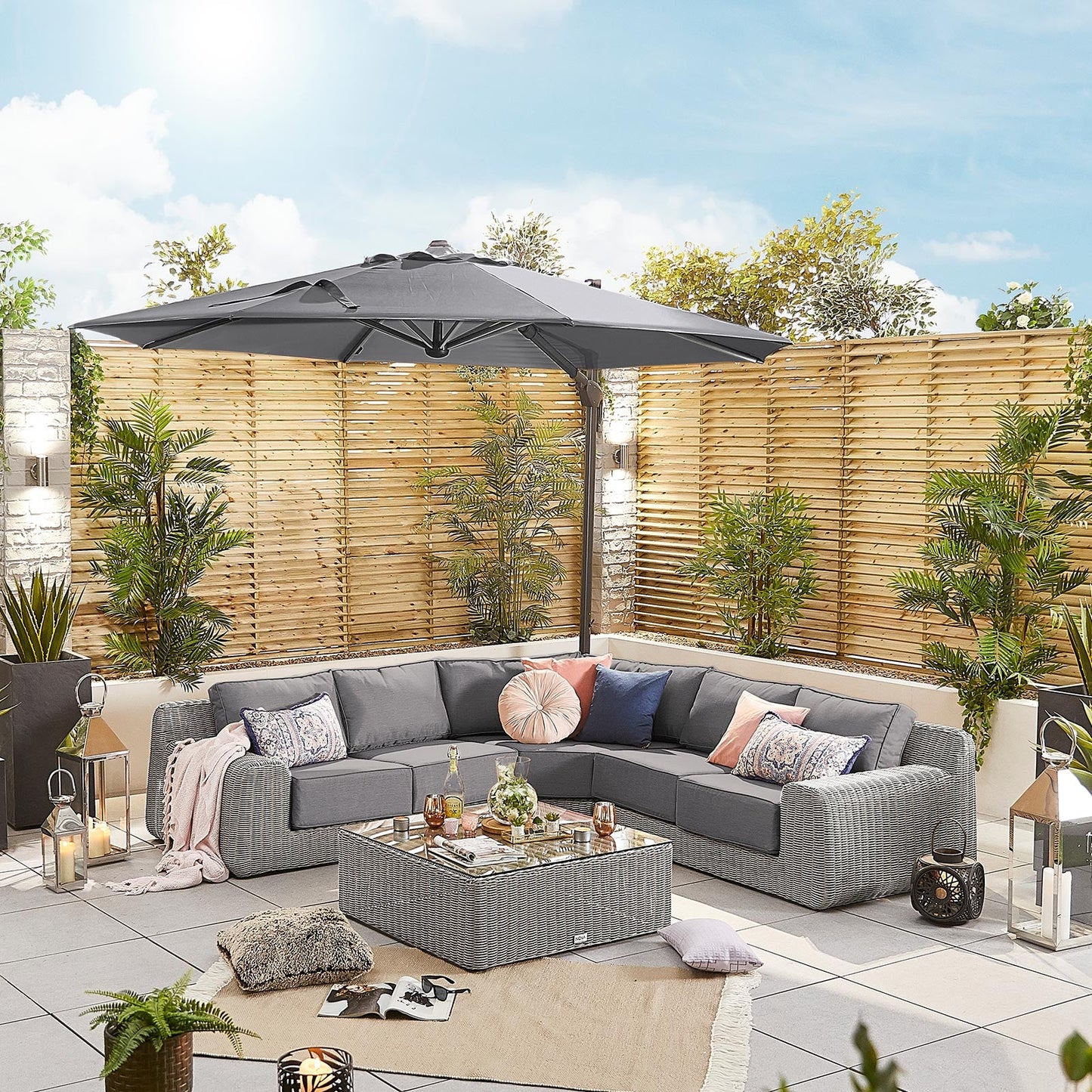 Galaxy Grey Frame LED Cantilever Parasol | Multiple Sizes | Beige & Grey