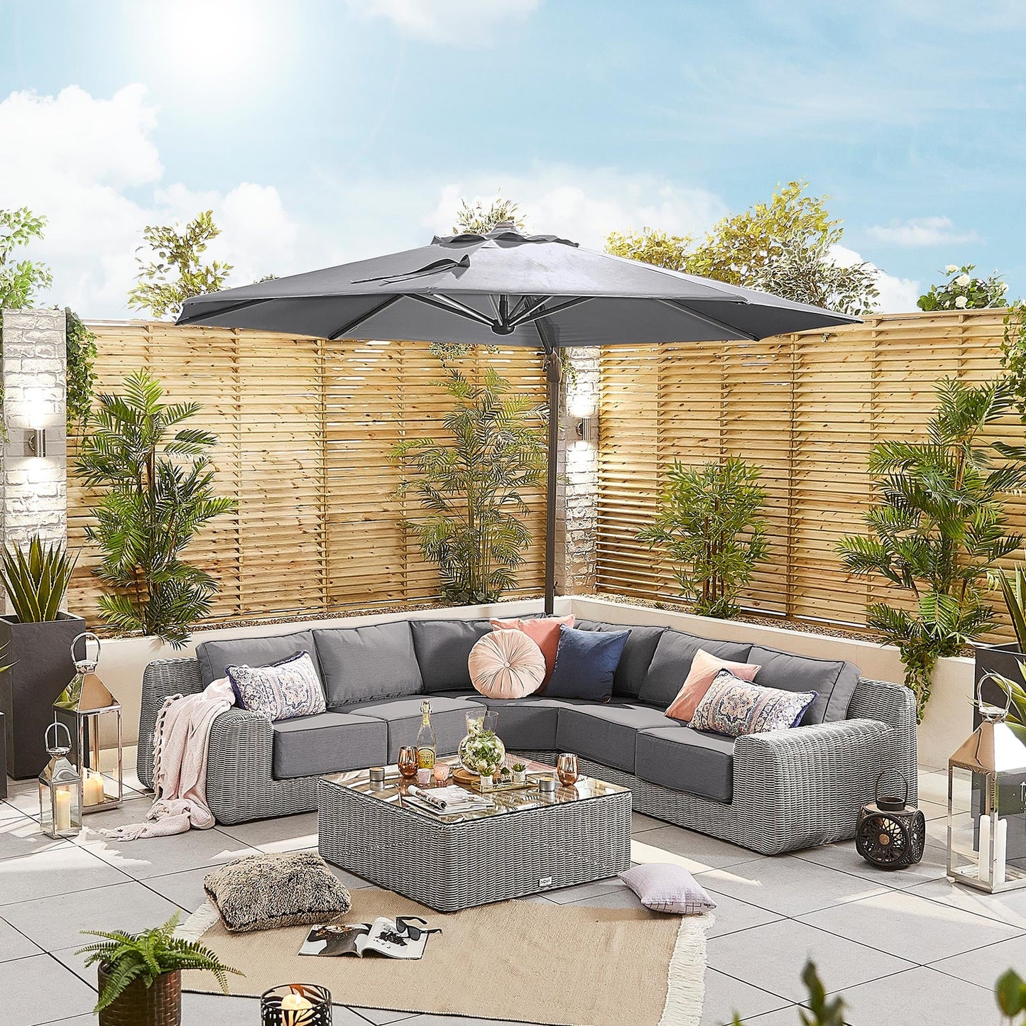 Galaxy Grey Frame LED Cantilever Parasol | Multiple Sizes | Beige & Grey