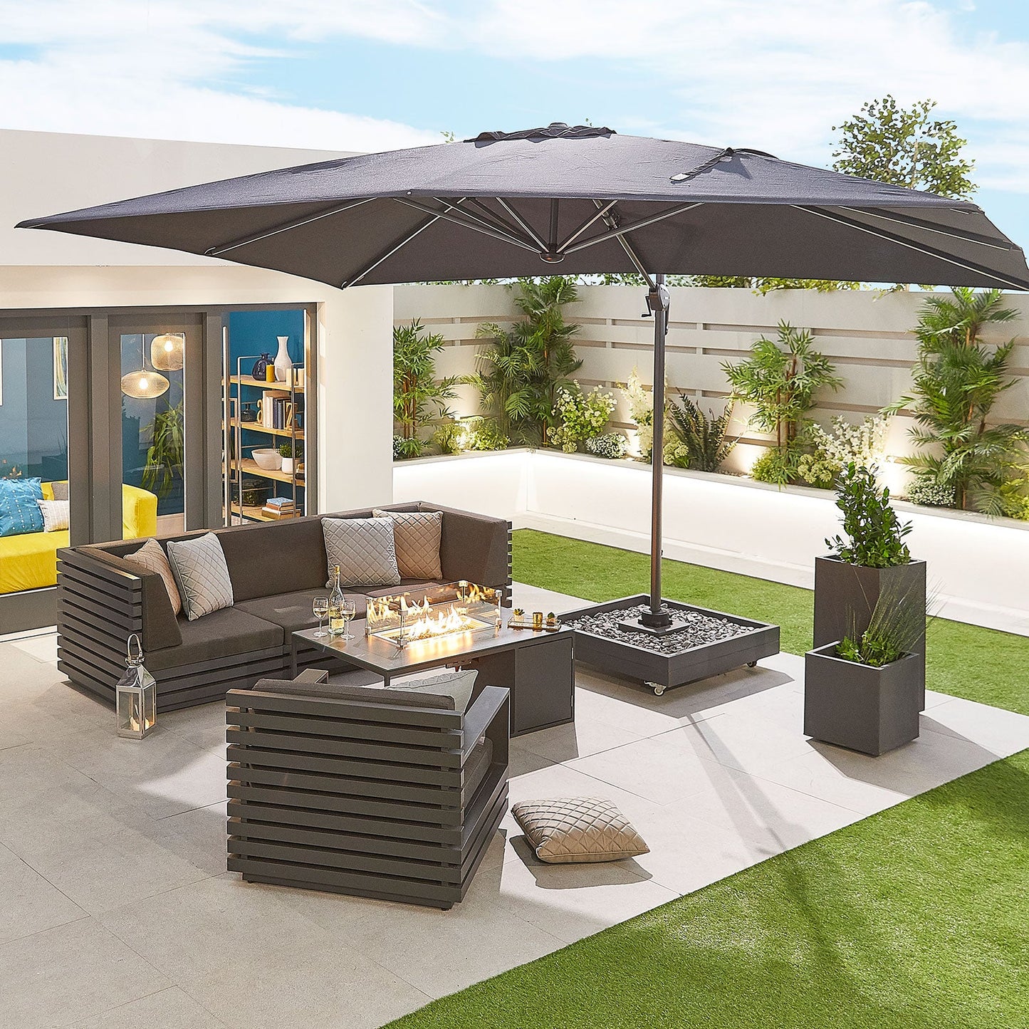 Galaxy Grey Frame LED Cantilever Parasol | Multiple Sizes | Beige & Grey