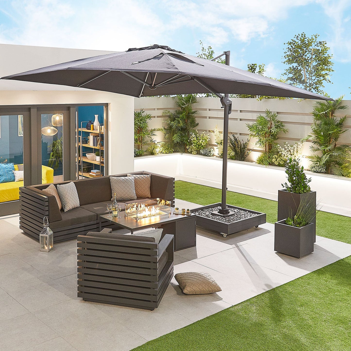 Galaxy Grey Frame LED Cantilever Parasol | Multiple Sizes | Beige & Grey