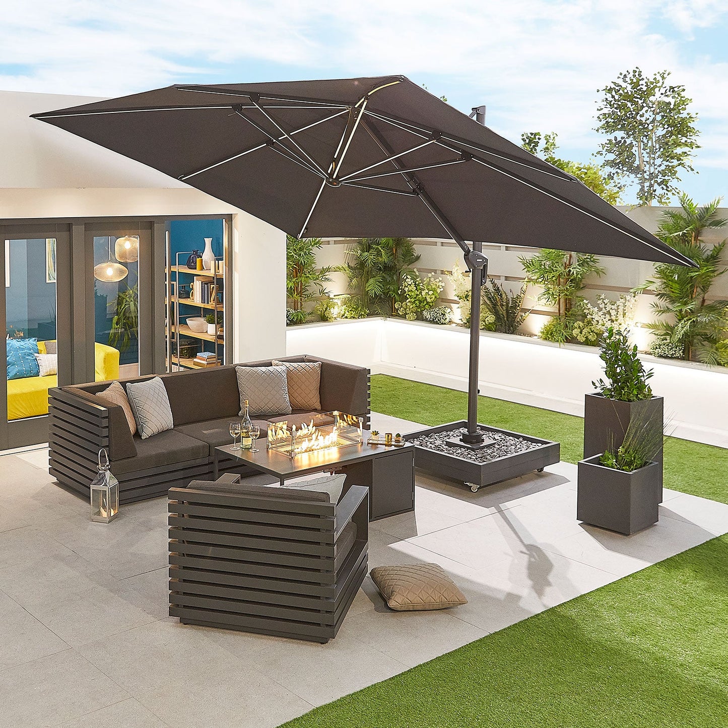 Galaxy Grey Frame LED Cantilever Parasol | Multiple Sizes | Beige & Grey