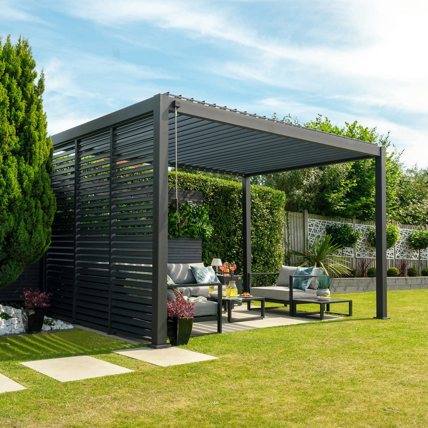 Titan Freestanding Aluminium Pergola | LED & Motorised Louvres | Multiple Sizes | Grey