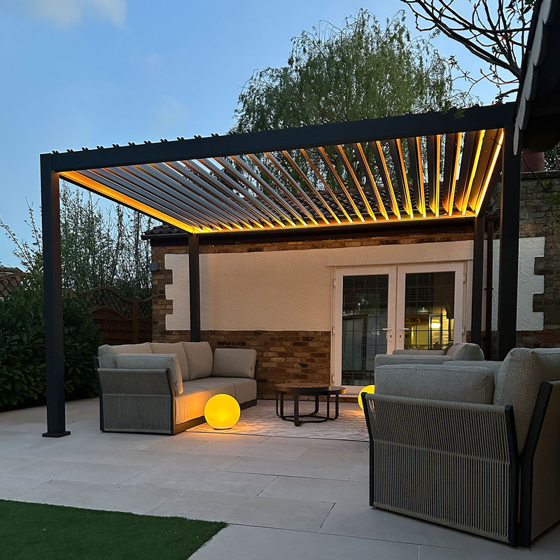 Titan Freestanding Aluminium Pergola | LED & Motorised Louvres | Multiple Sizes | Grey