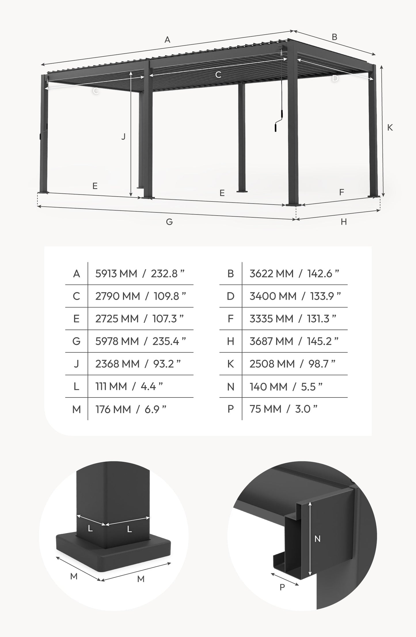 Titan Freestanding Aluminium Pergola | Multiple Sizes | Grey, Pebble & Wood Look