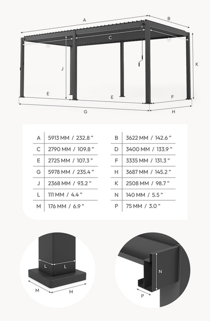 Titan Freestanding Aluminium Pergola | Multiple Sizes | Grey, Pebble & Wood Look
