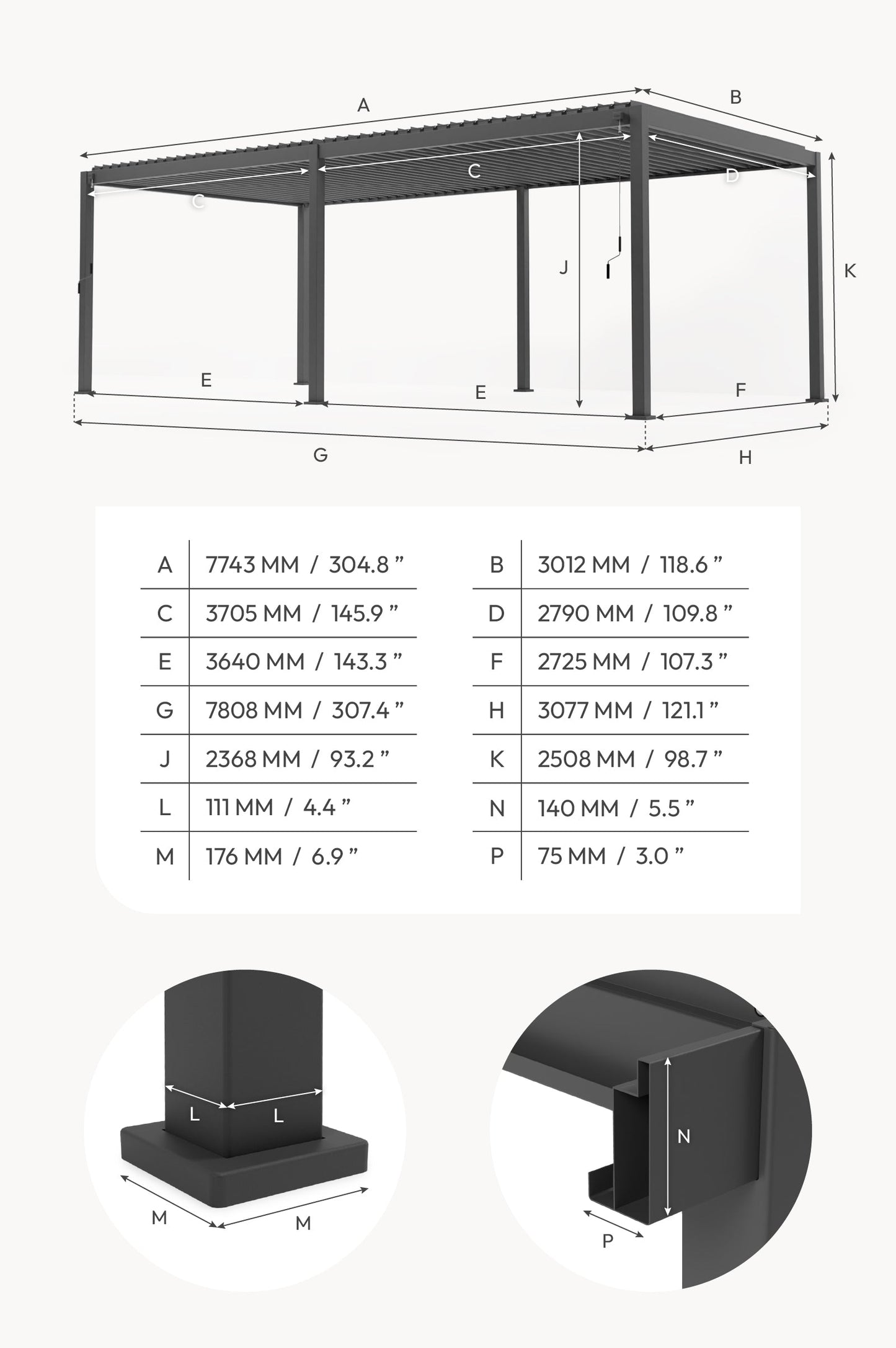 Titan Freestanding Aluminium Pergola | Multiple Sizes | Grey, Pebble & Wood Look