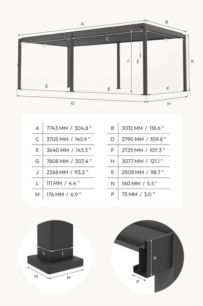 Titan Freestanding Aluminium Pergola | Multiple Sizes | Grey, Pebble & Wood Look