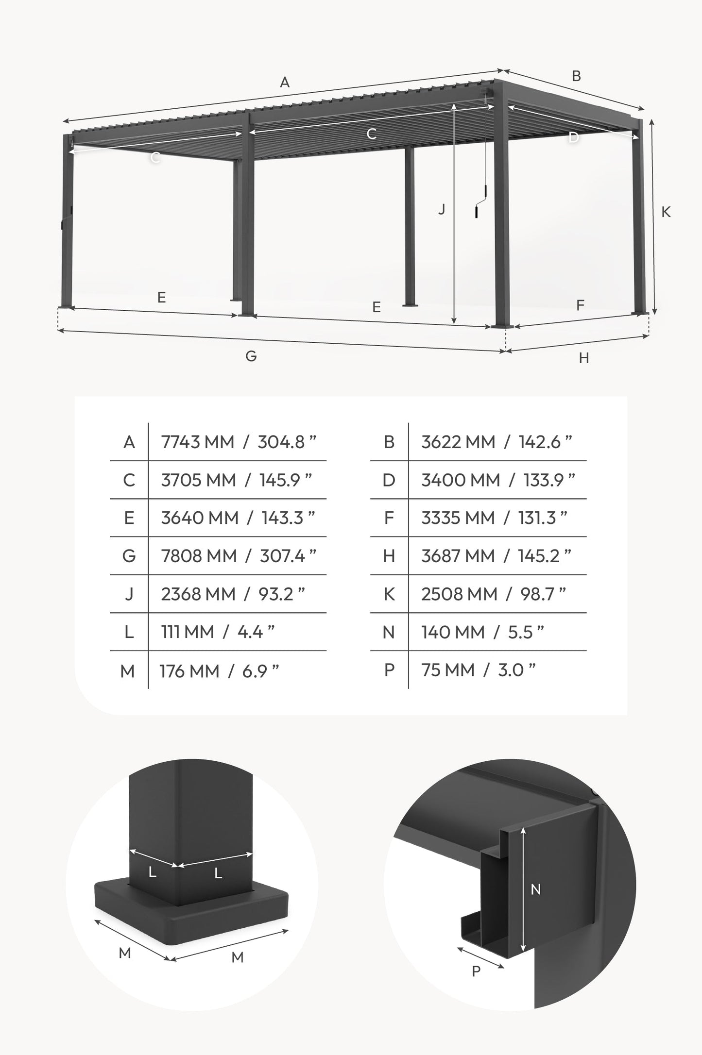 Titan Freestanding Aluminium Pergola | Multiple Sizes | Grey, Pebble & Wood Look