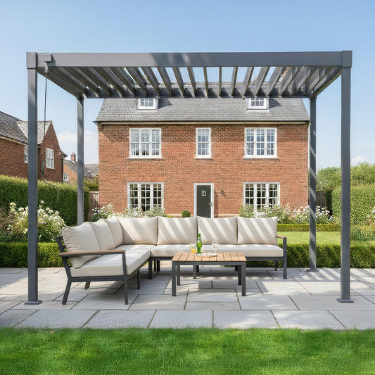 Luna Aluminium Pergola | Manually Operated Louvres | Multiple Sizes | Grey