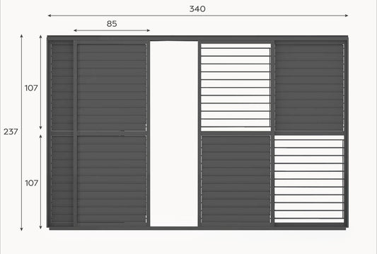 Adjustable Louvre Sliding Door Side Wall - 3.6m - Grey