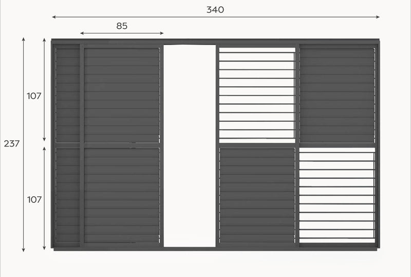 Adjustable Louvre Sliding Door Side Wall - 3.6m - Grey