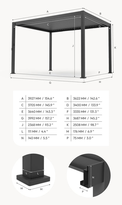 Titan Freestanding Aluminium Pergola | Multiple Sizes | Grey, Pebble & Wood Look