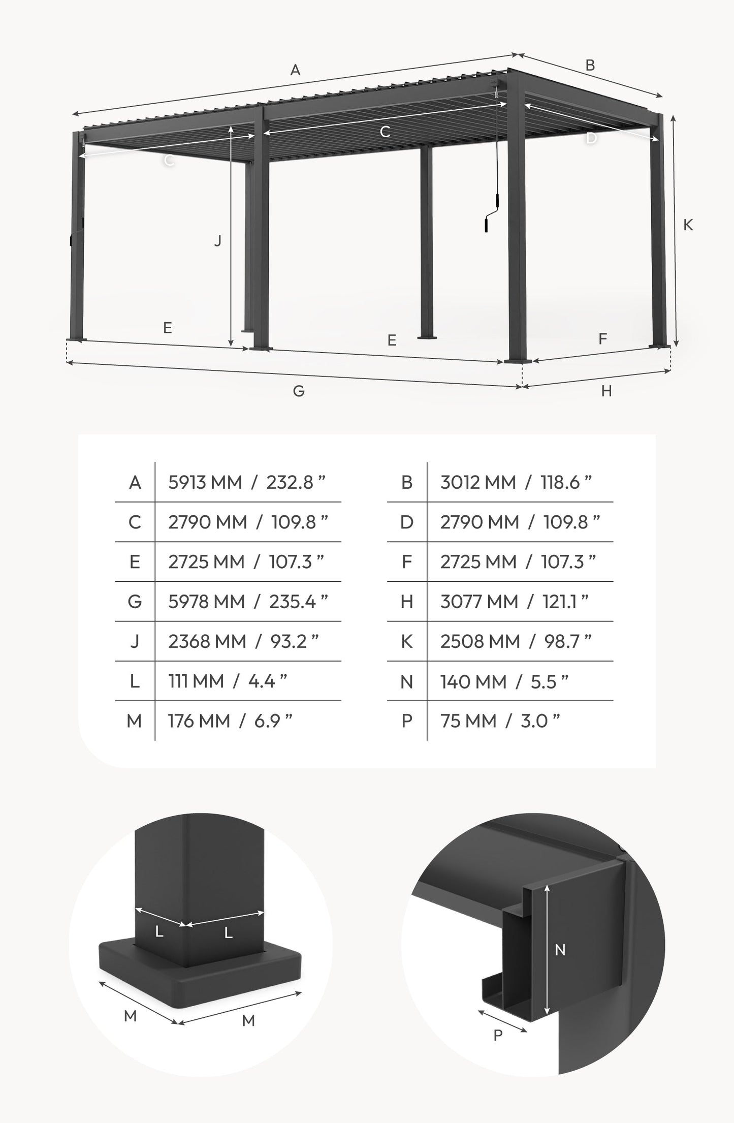Titan Freestanding Aluminium Pergola | Multiple Sizes | Grey, Pebble & Wood Look