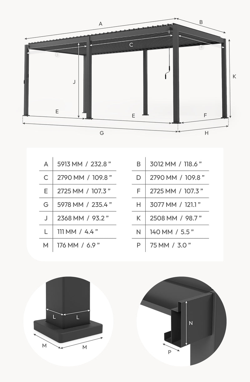 Titan Freestanding Aluminium Pergola | Multiple Sizes | Grey, Pebble & Wood Look