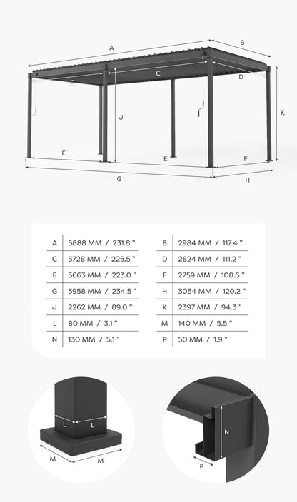 Luna Aluminium Pergola | Manually Operated Louvres | Multiple Sizes | Grey