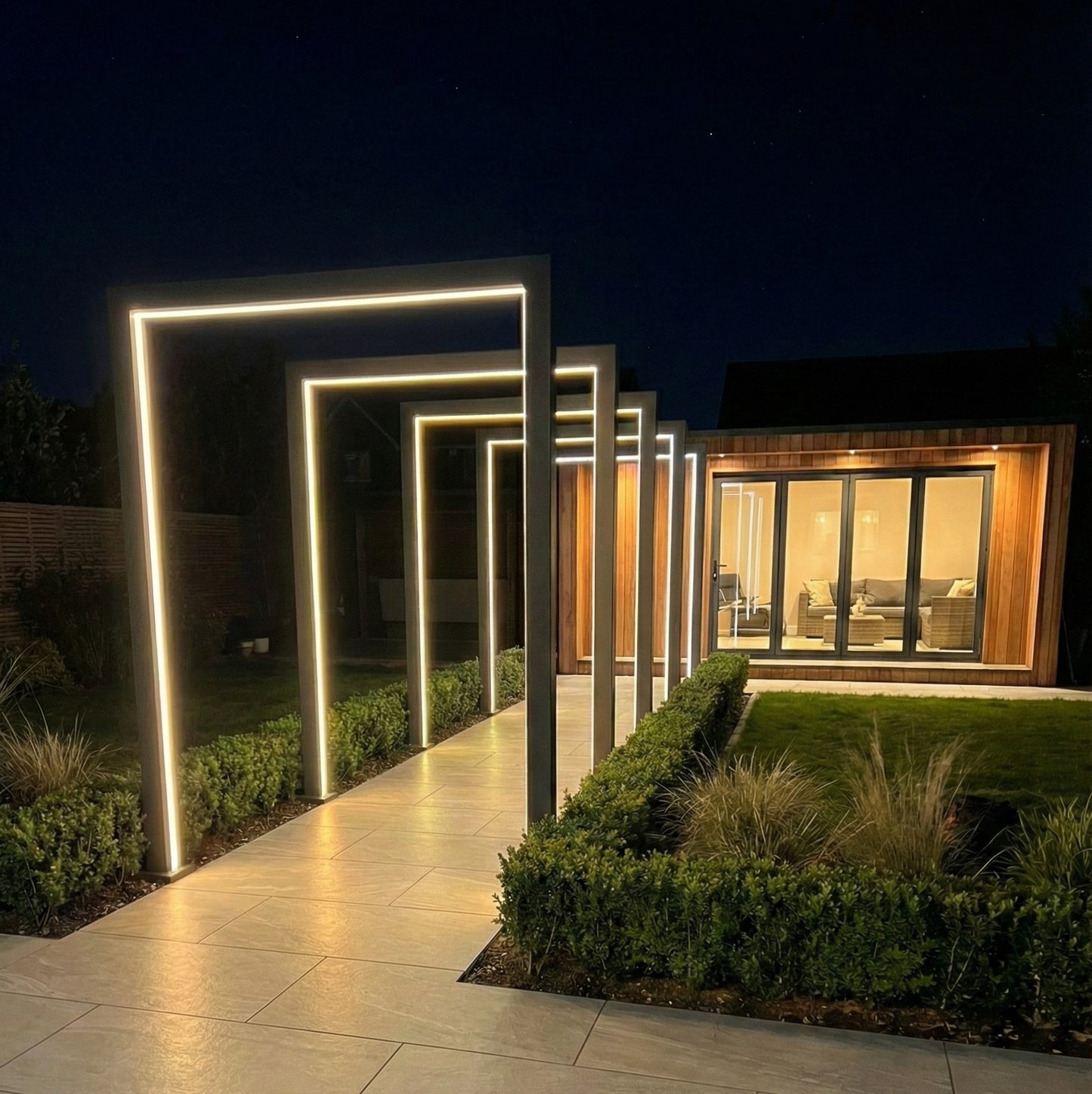 Titan Pergola Arch RGBW LED Set of 3 | 125cm & 155cm | Grey & Pebble | Power Pack Included