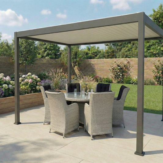 Umbra Fixed Roof Pergola | Multiple Sizes | Grey & Pebble
