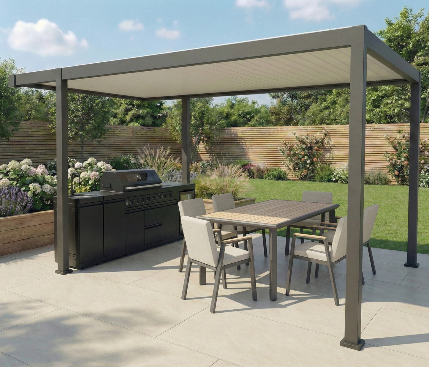 Umbra Fixed Roof Pergola | Multiple Sizes | Grey & Pebble