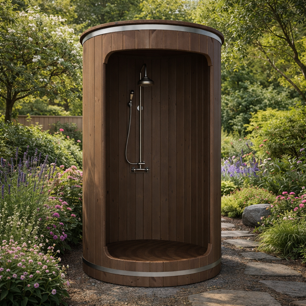 Noosa 230 Outdoor Barrel Shower Spa Hot and Cold for Garden and Sauna — front view