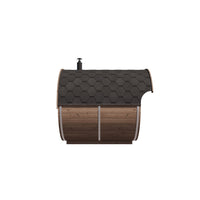 Oval Sauna Raiki — Thermowood Garden Sauna, Distinctive Curved Profile — thermowood — side view 1