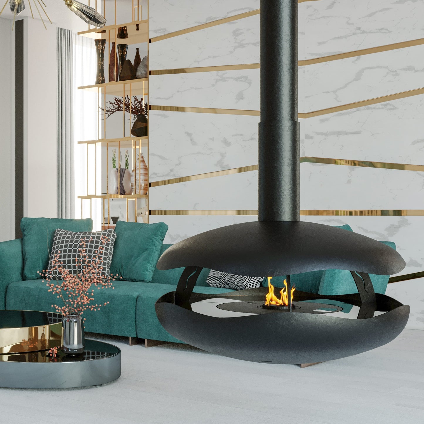 glammfire perola plus suspended fire product exterior view — view 3