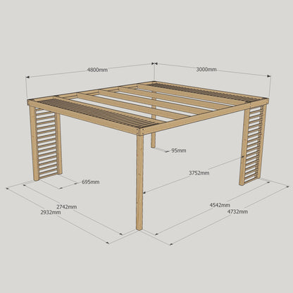 Freestanding Panel Pergola - Light Green - 3m Width x 4.8m Length