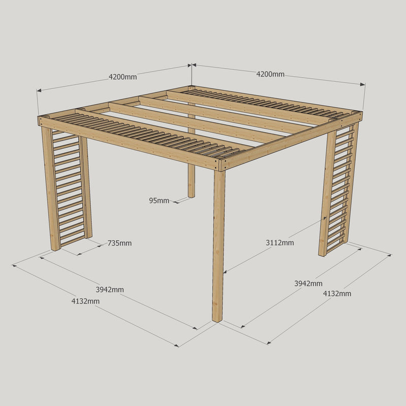 Freestanding Panel Pergola - Light Green - 4.2m Width x 4.2m Length