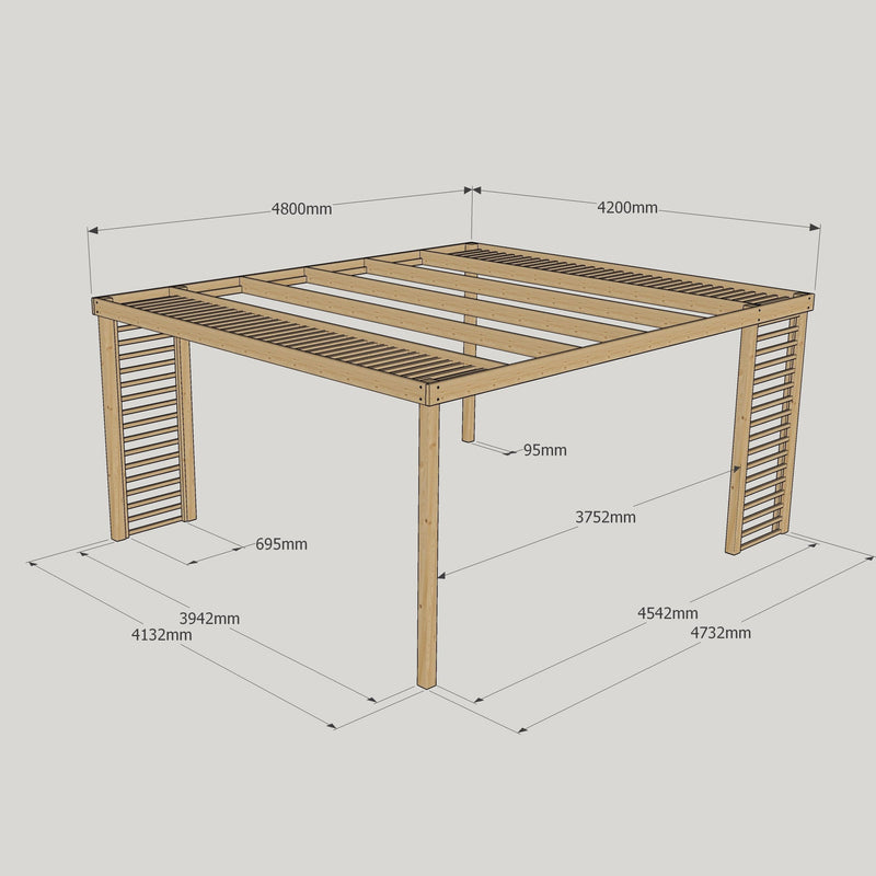 Freestanding Panel Pergola - Rustic Brown - 4.2m Width x 4.8m Length