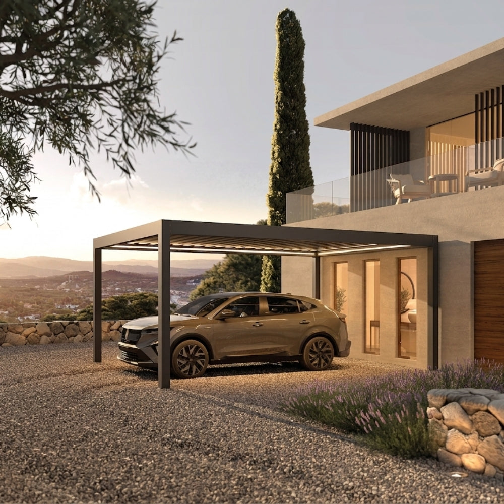 Aluminium Carport | Deponti Pinela Carport | Trapezoidal Roofing | Extra-Wide | Spans Up To 7m | Integrated LED