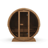 Pool Sauna — Full Front Glass Thermowood Barrel Sauna for Poolside — thermowood — front view 1