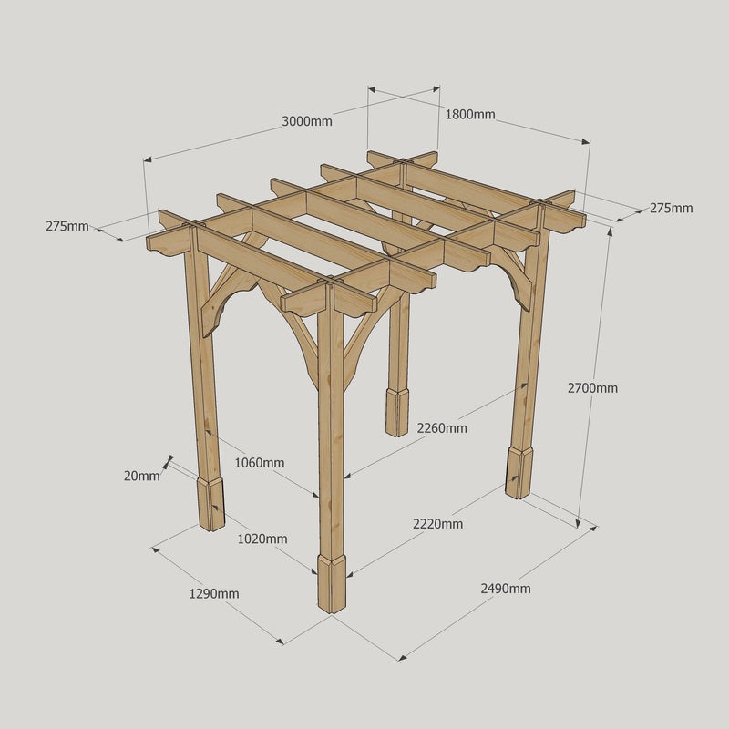 Freestanding Premium Pergola - Rustic Brown - 1.8m Width x 3m Length