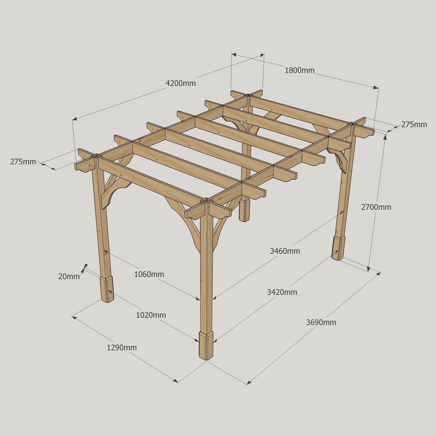 Freestanding Premium Pergola - Rustic Brown - 1.8m Width x 4.2m Length
