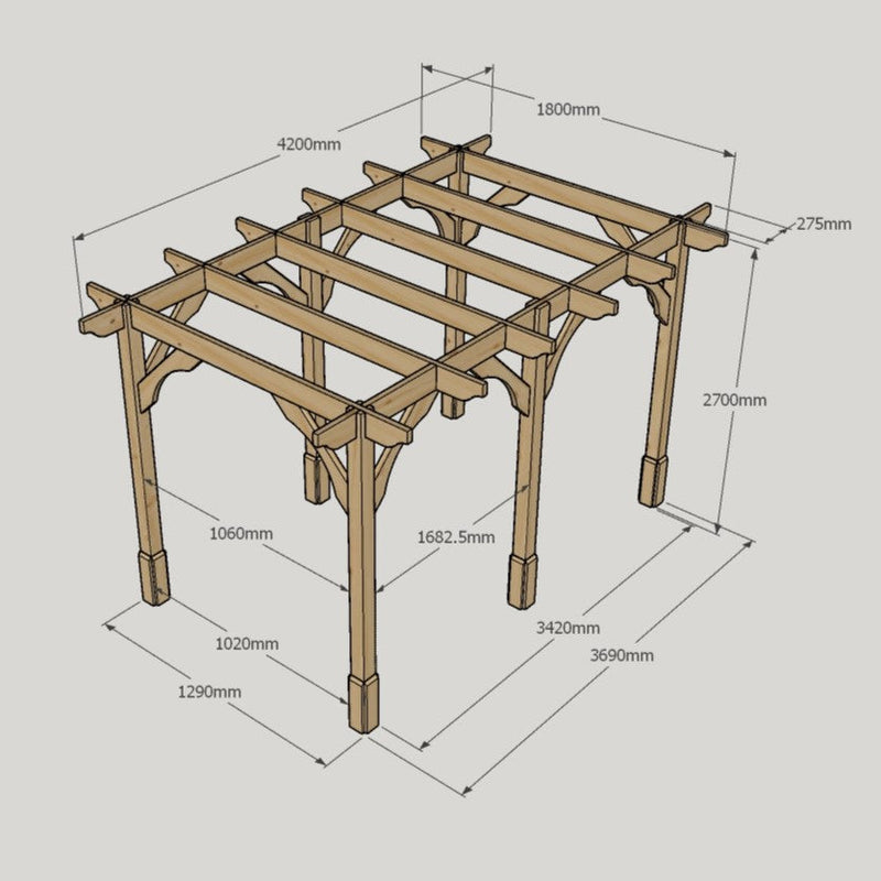 Freestanding Premium Pergola - Rustic Brown - 1.8m Width x 4.2m Length