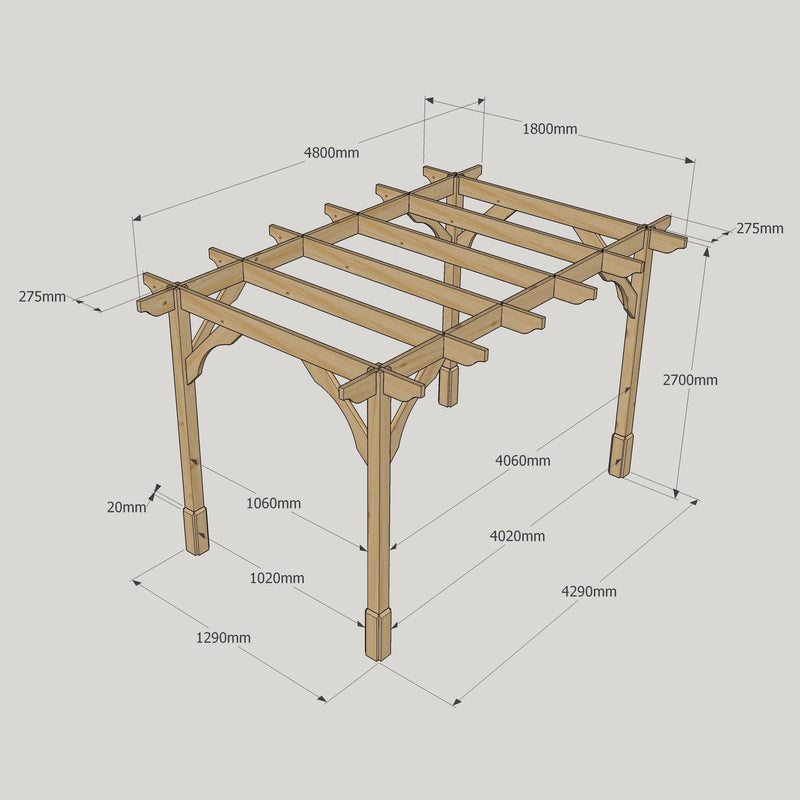 Freestanding Premium Pergola - Rustic Brown - 1.8m Width x 4.8m Length