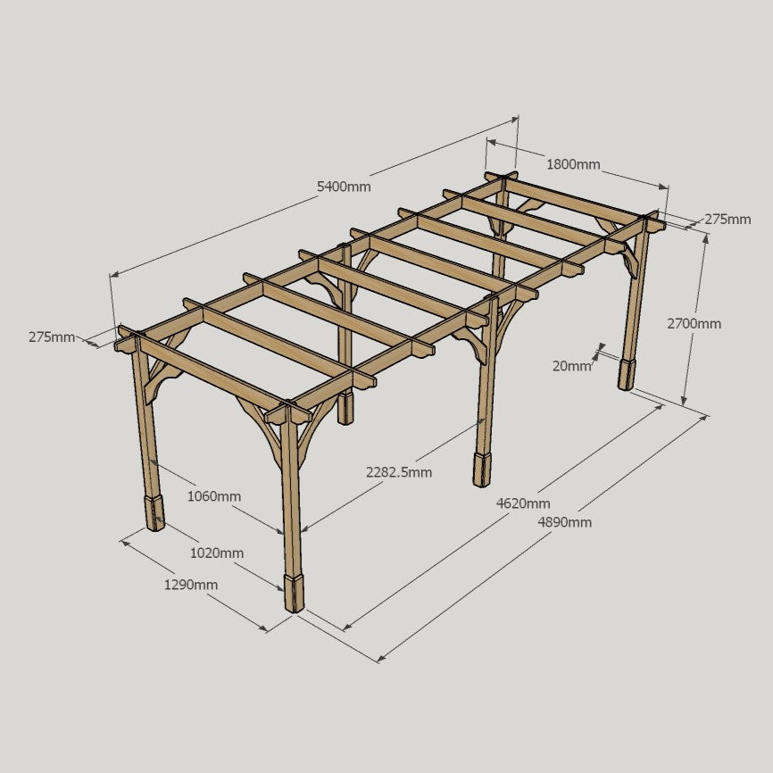 Freestanding Premium Pergola - Rustic Brown - 1.8m Width x 5.4m Length