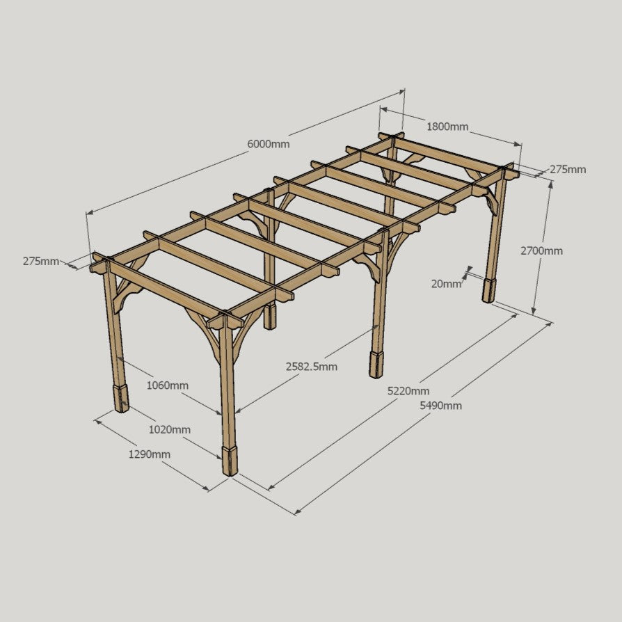 Freestanding Premium Pergola - Rustic Brown - 1.8m Width x 6m Length