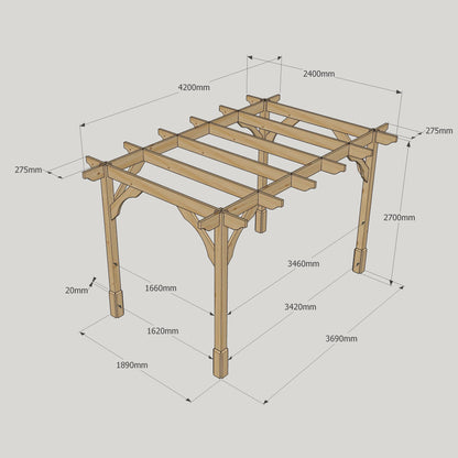 Freestanding Premium Pergola - Rustic Brown - 2.4m Width x 4.2m Length