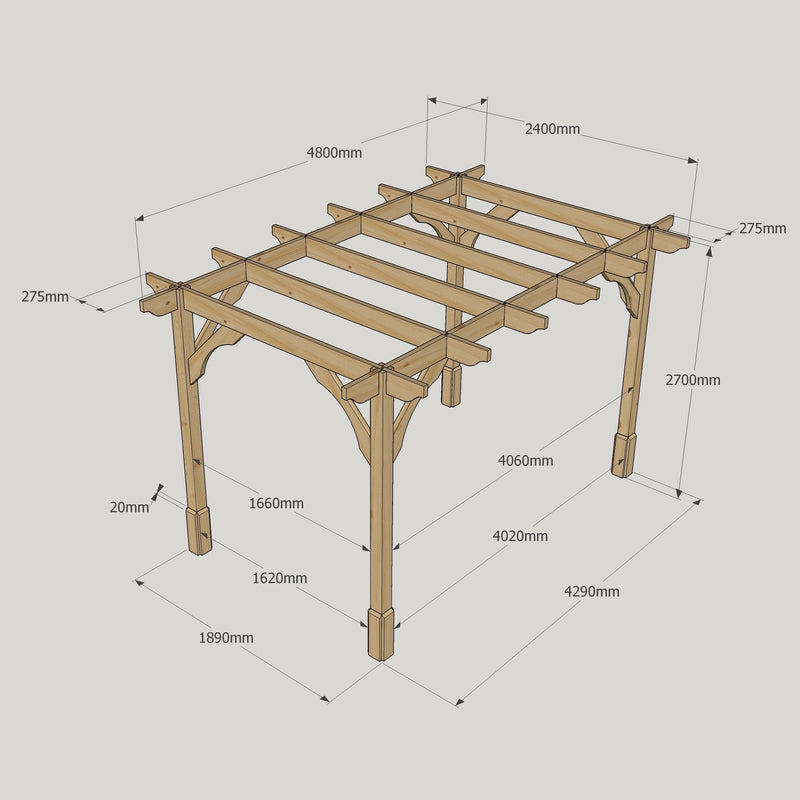 Freestanding Premium Pergola - Light Green - 2.4m Width x 4.8m Length
