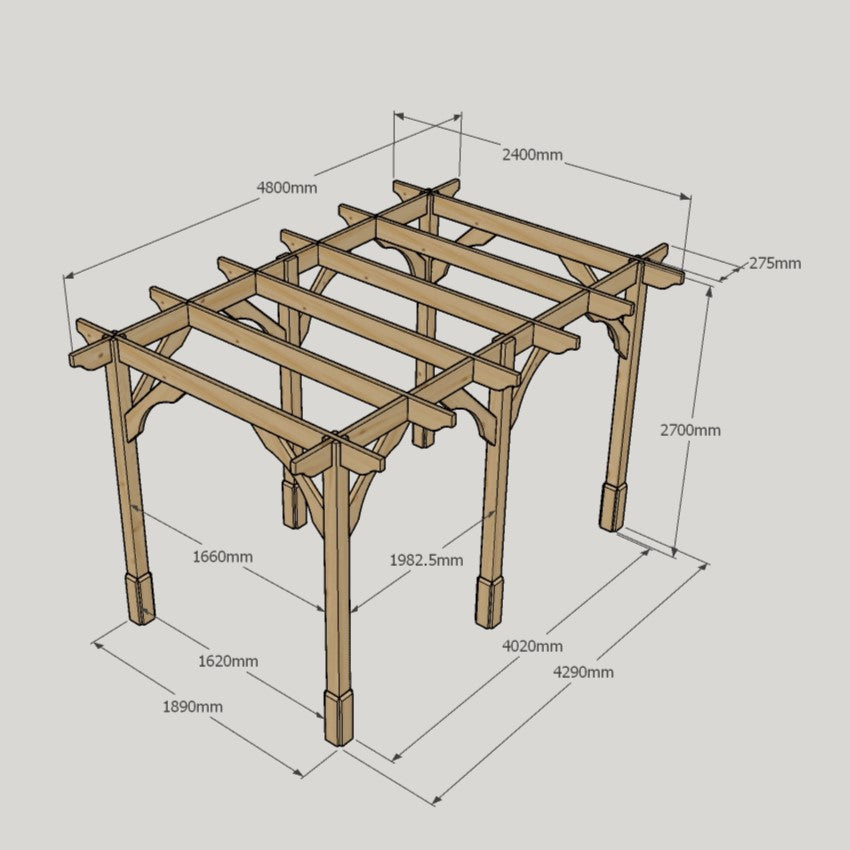 Freestanding Premium Pergola - Rustic Brown - 2.4m Width x 4.8m Length