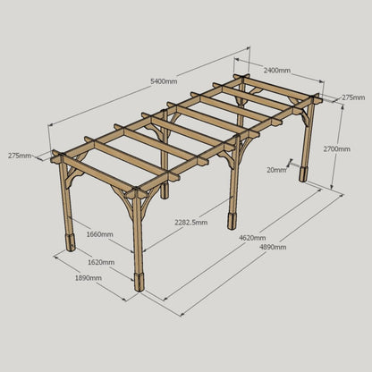 Freestanding Premium Pergola - Rustic Brown - 2.4m Width x 5.4m Length