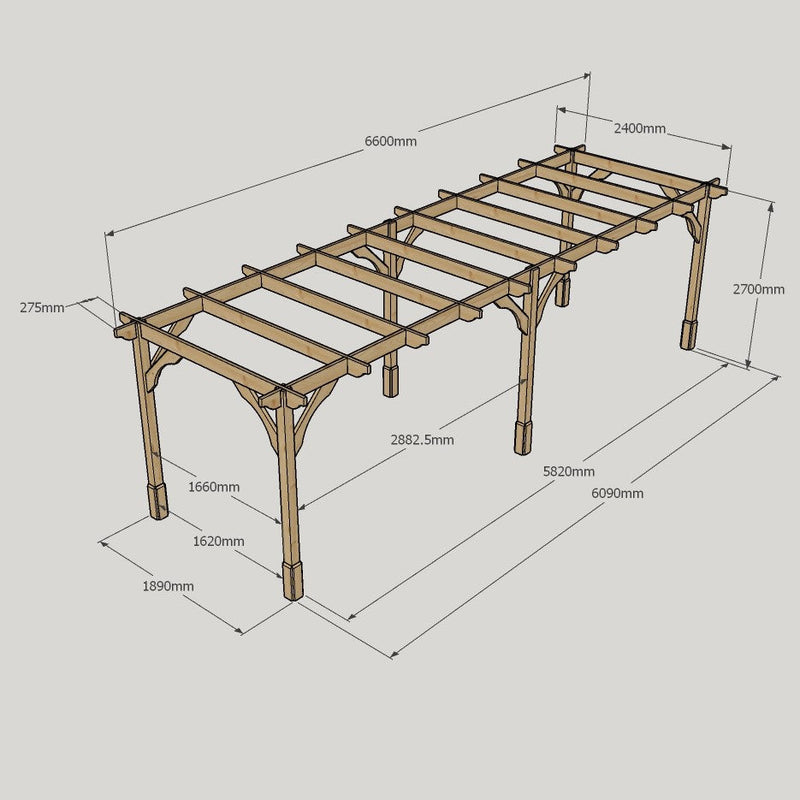 Freestanding Premium Pergola - Rustic Brown - 2.4m Width x 6.6m Length